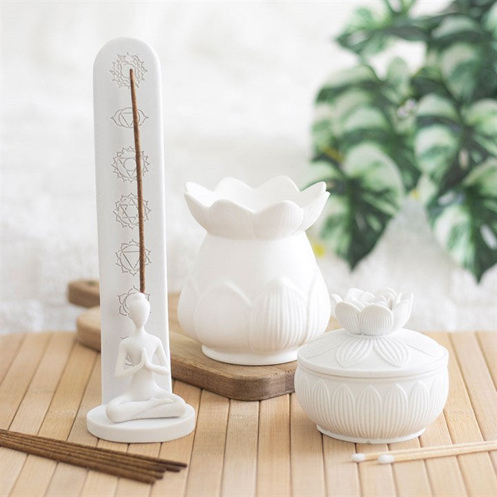 White Chakra and Yoga Pose Incense Stick Holder