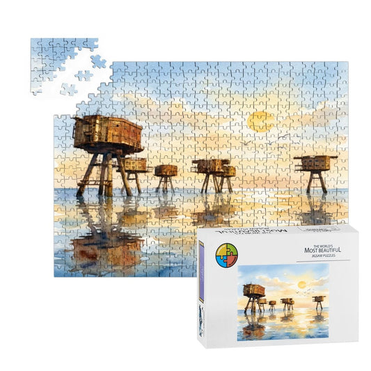 500-Piece Wooden Jigsaw Puzzle – WWII Sea Forts also used for 60's Pirate Radio Stations