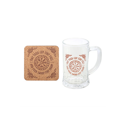 Viking Compass Glass Beer Tankard with Coaster