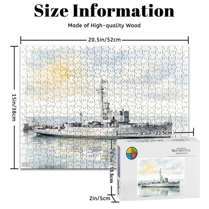 USS Density Later MV Galaxy 500-Piece Wooden Jigsaw Puzzle, WWII Minesweeper to Radio London
