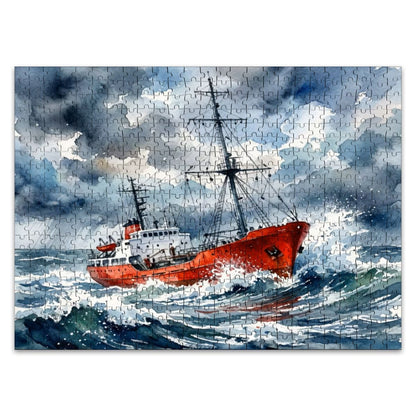 Offshore Radio Ship in Rough Seas – 500 Piece Wooden Jigsaw Puzzle
