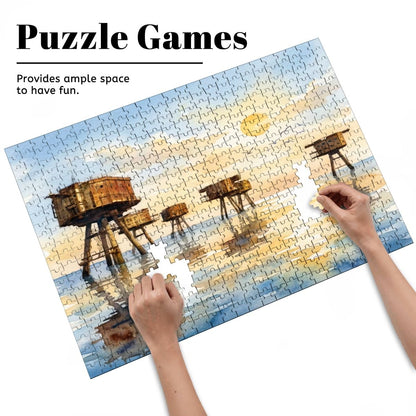 500-Piece Wooden Jigsaw Puzzle – WWII Sea Forts also used for 60's Pirate Radio Stations