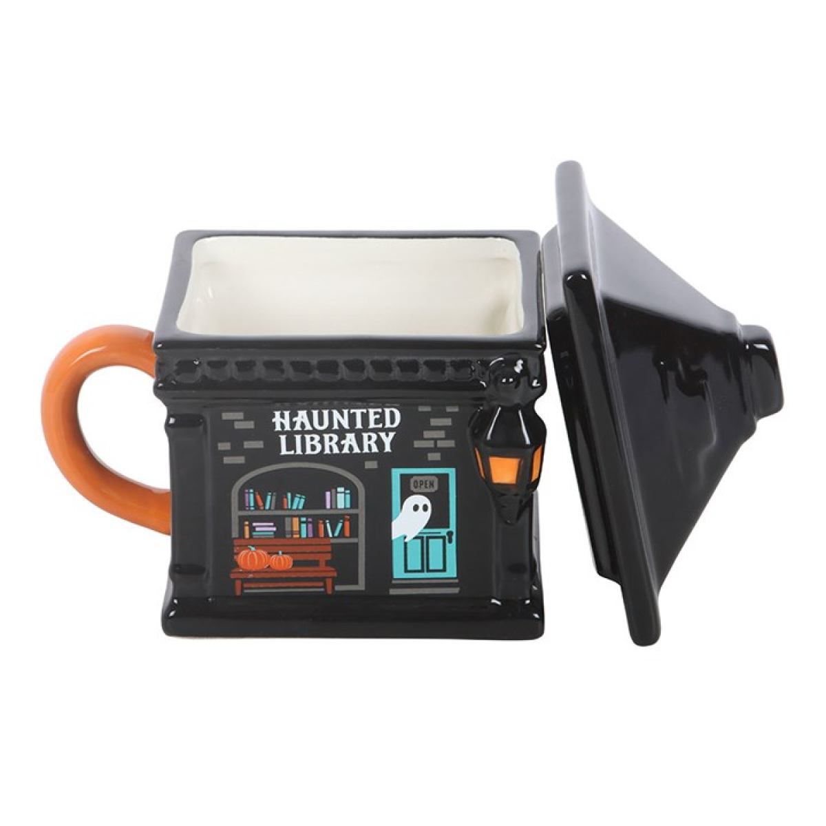 Haunted Library Lidded Mug – Halloween Ceramic Mug with Lid