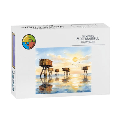 500-Piece Wooden Jigsaw Puzzle – WWII Sea Forts also used for 60's Pirate Radio Stations