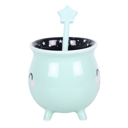 Mint Green Cauldron Mug & Wand Stirrer | Pastel Witchy Gift
