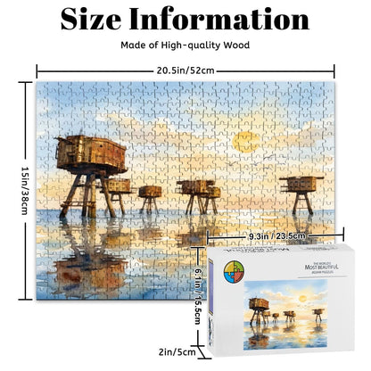 500-Piece Wooden Jigsaw Puzzle – WWII Sea Forts also used for 60's Pirate Radio Stations