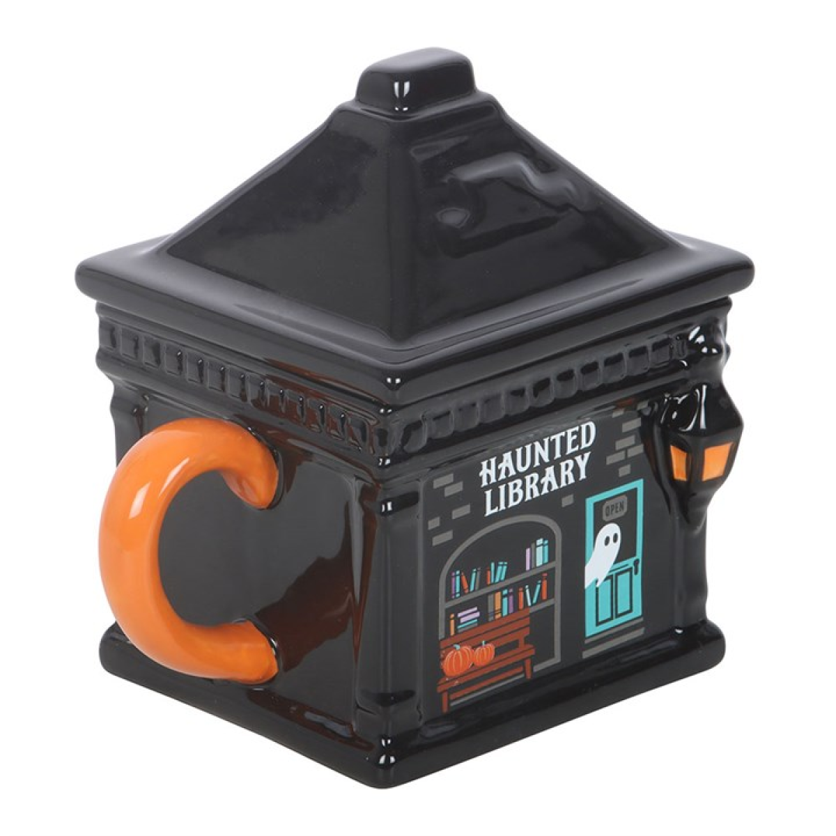 Haunted Library Lidded Mug – Halloween Ceramic Mug with Lid