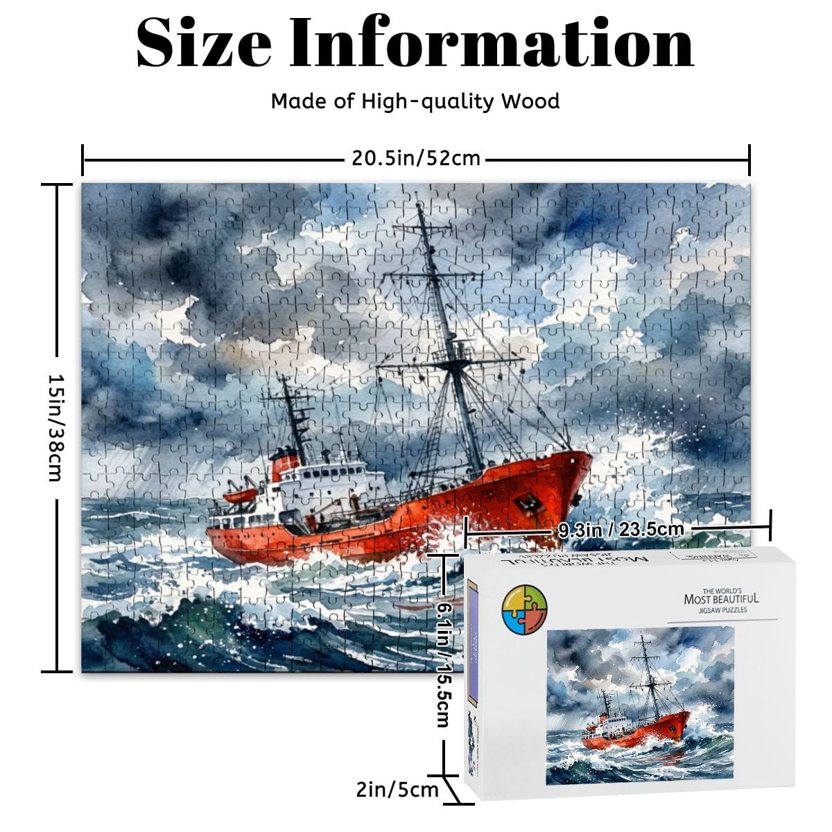 Offshore Radio Ship in Rough Seas – 500 Piece Wooden Jigsaw Puzzle
