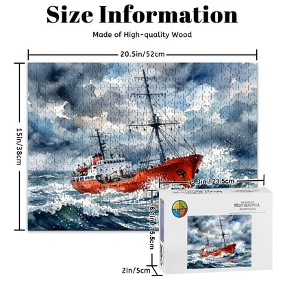 Offshore Radio Ship in Rough Seas – 500 Piece Wooden Jigsaw Puzzle