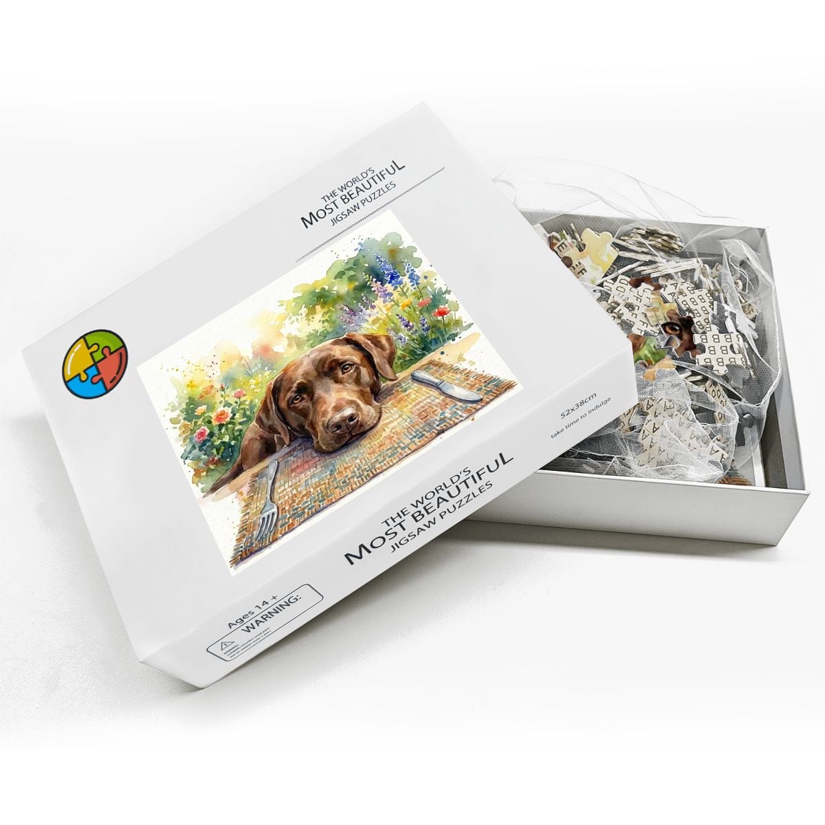 500 Piece Wooden Jigsaw Puzzle - Brown Labrador Dog at the Table (20.5" x 15")