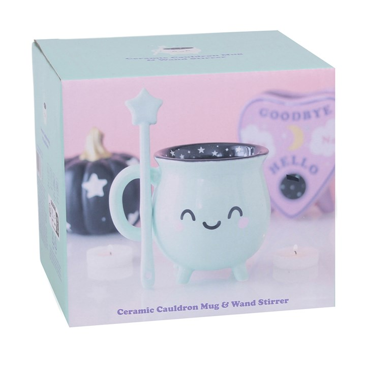 Mint Green Cauldron Mug & Wand Stirrer | Pastel Witchy Gift