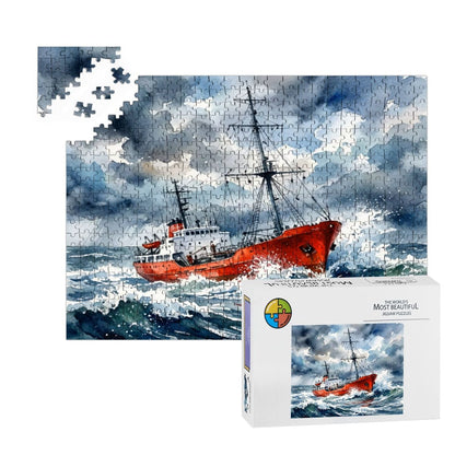 Offshore Radio Ship in Rough Seas – 500 Piece Wooden Jigsaw Puzzle