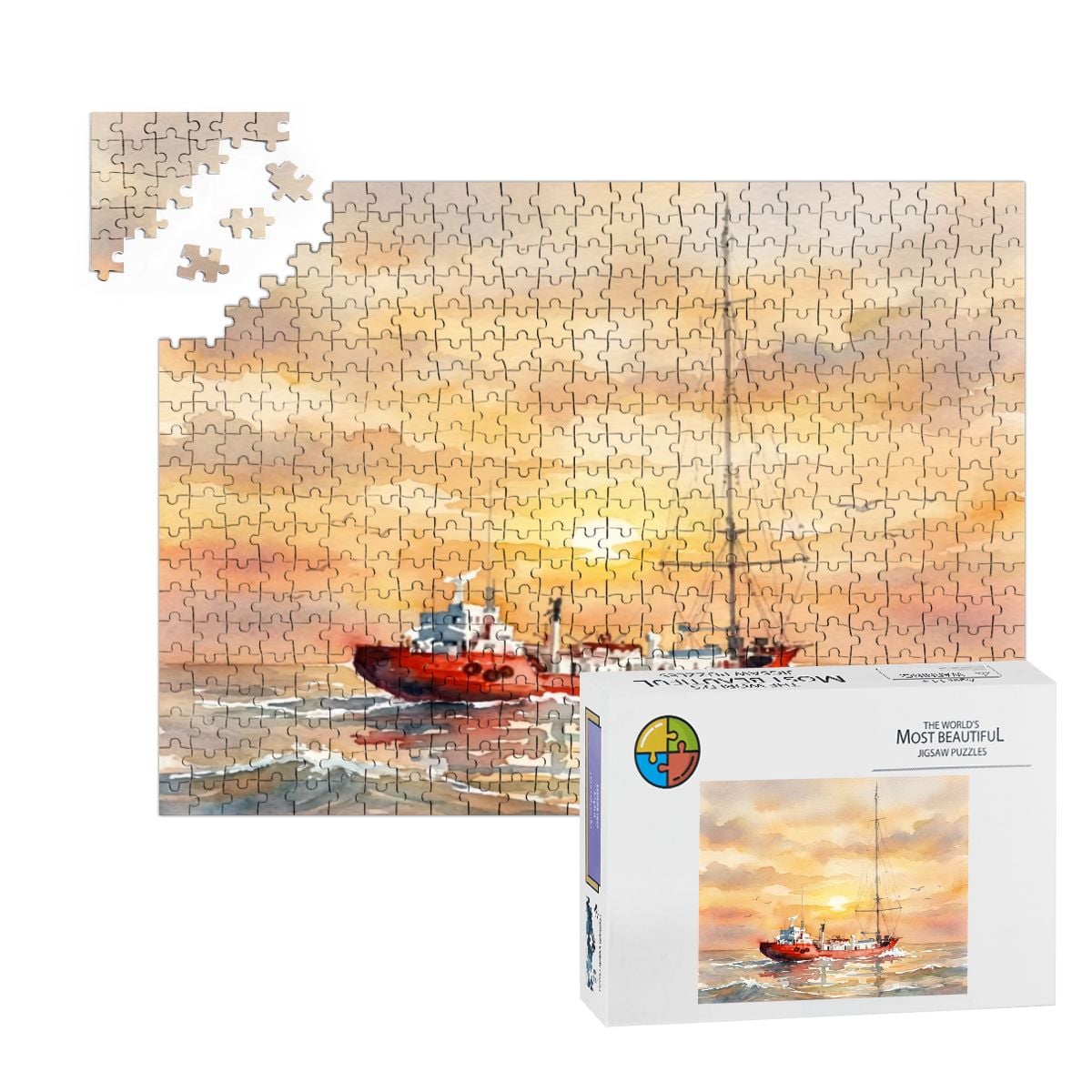 MV Mi-Amigo 500-Piece Wooden Jigsaw Puzzle | Radio Caroline Watercolour Art