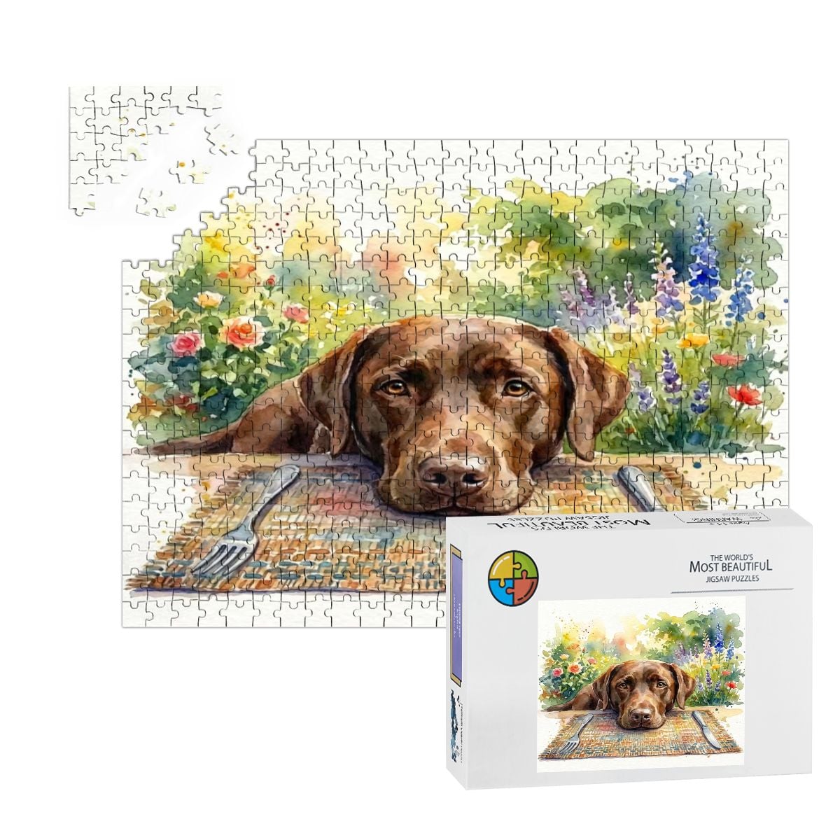 500 Piece Wooden Jigsaw Puzzle - Brown Labrador Dog at the Table (20.5" x 15")