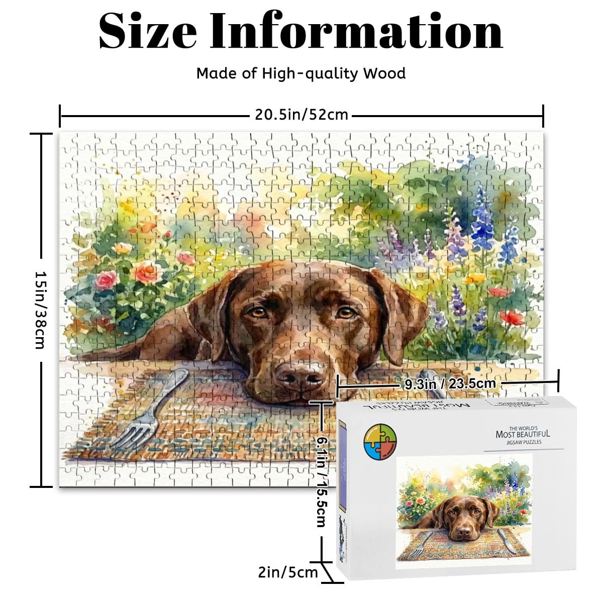 500 Piece Wooden Jigsaw Puzzle - Brown Labrador Dog at the Table (20.5" x 15")