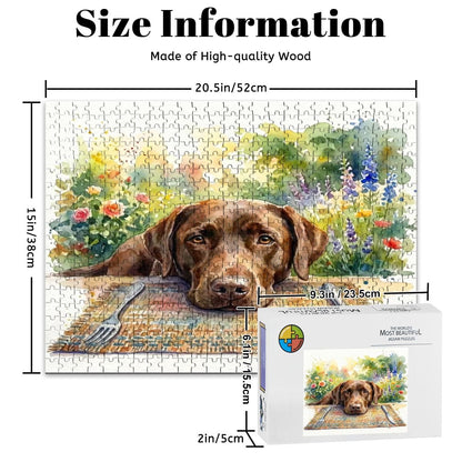 500 Piece Wooden Jigsaw Puzzle - Brown Labrador Dog at the Table (20.5" x 15")