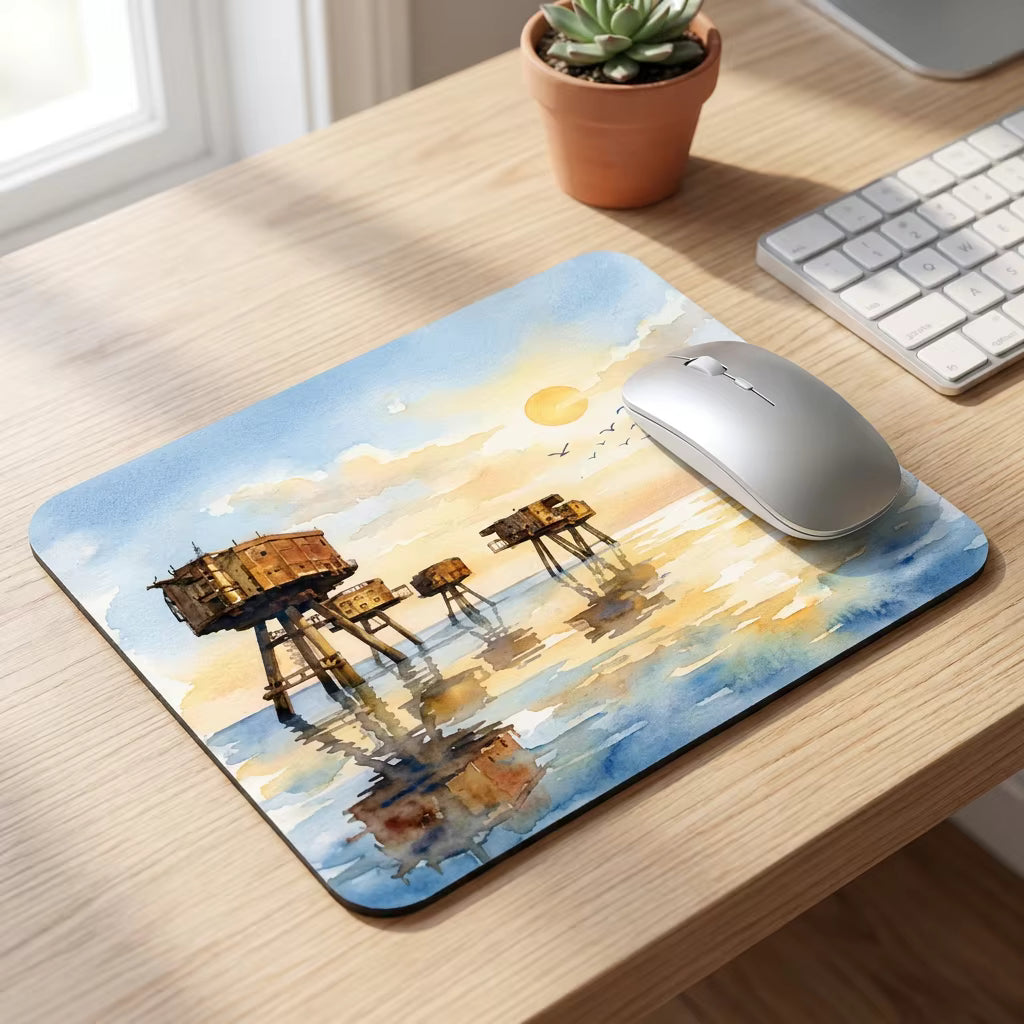 Sea Fort Mouse Mat – Watercolour Thames Estuary Art