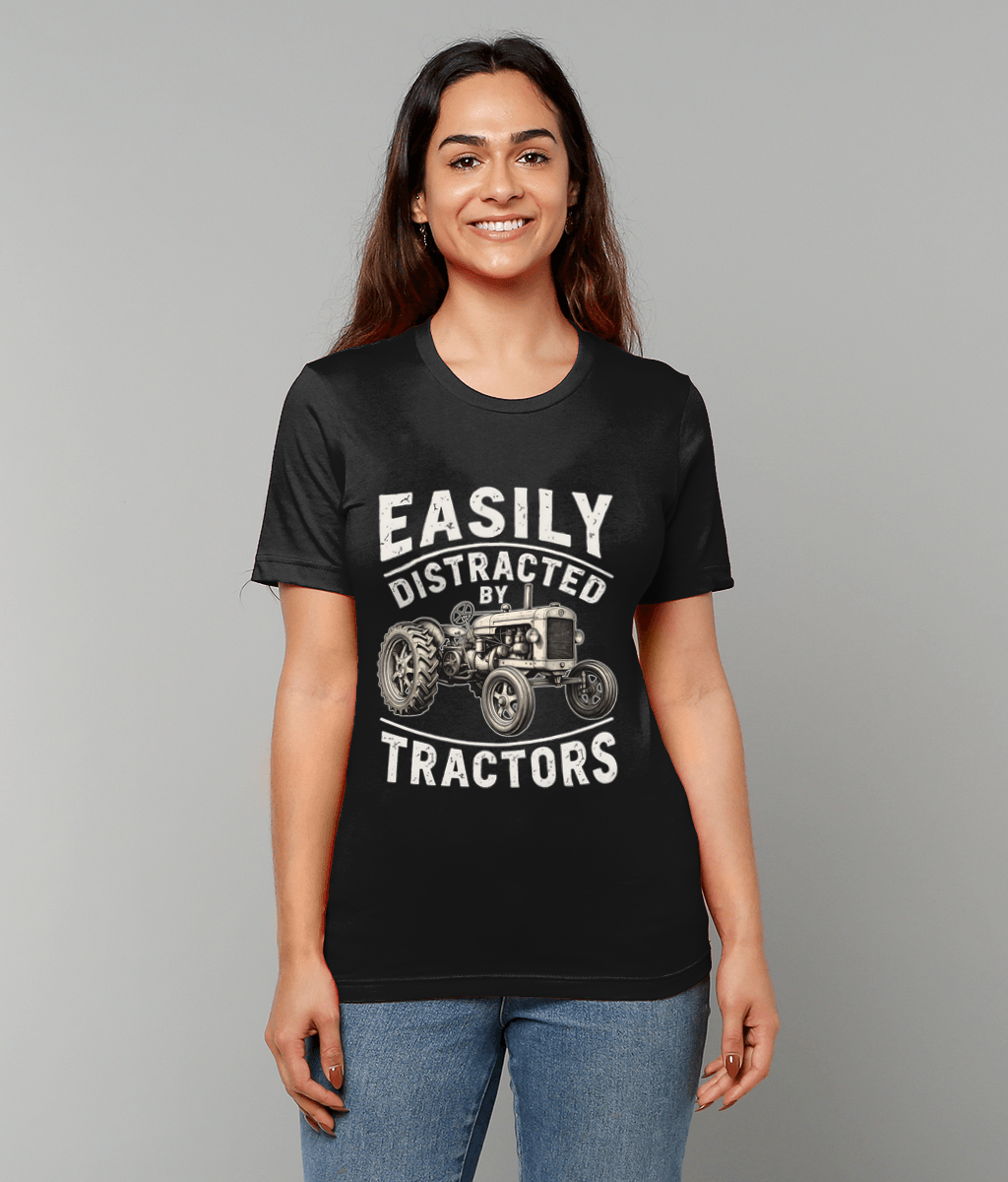 Easily Distracted by Tractors, Unisex T-Shirt, Funny Farming Tee