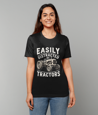 Easily Distracted by Tractors, Unisex T-Shirt, Funny Farming Tee