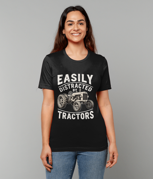 Easily Distracted by Tractors, Unisex T-Shirt, Funny Farming Tee