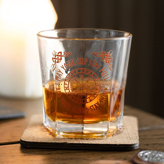Viking Compass Lowball Drinking Glass with Coaster | Vegvisir Gift Set