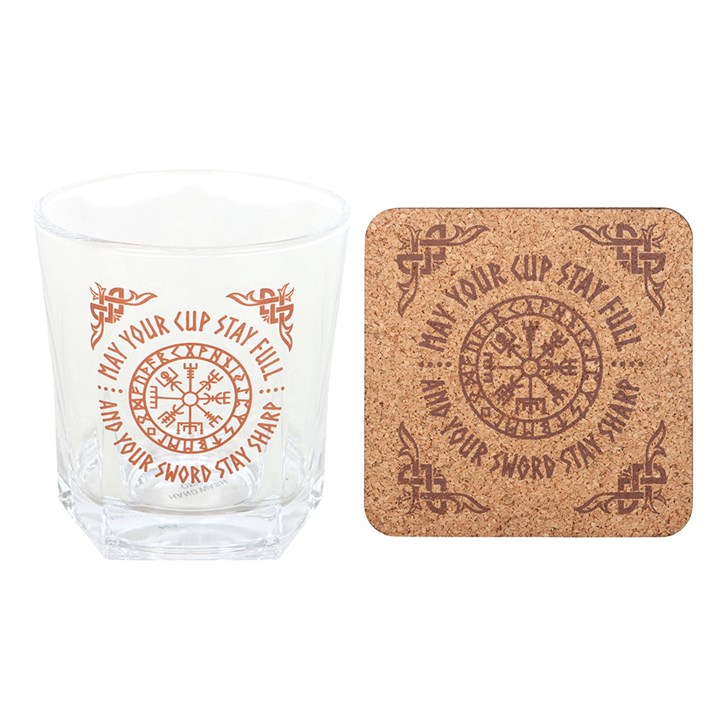 Viking Compass Lowball Drinking Glass with Coaster | Vegvisir Gift Set