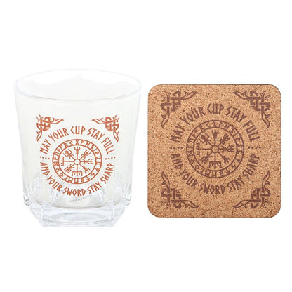 Viking Compass Lowball Drinking Glass with Coaster | Vegvisir Gift Set