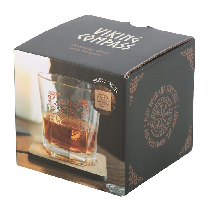 Viking Compass Lowball Drinking Glass with Coaster | Vegvisir Gift Set