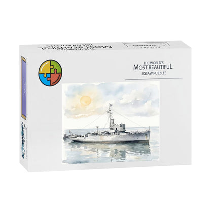 USS Density Later MV Galaxy 500-Piece Wooden Jigsaw Puzzle, WWII Minesweeper to Radio London