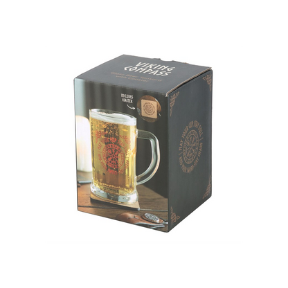Viking Compass Glass Beer Tankard with Coaster