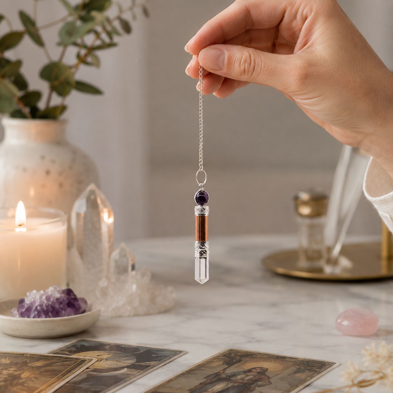 Copper Amethyst & Quartz Pendulum