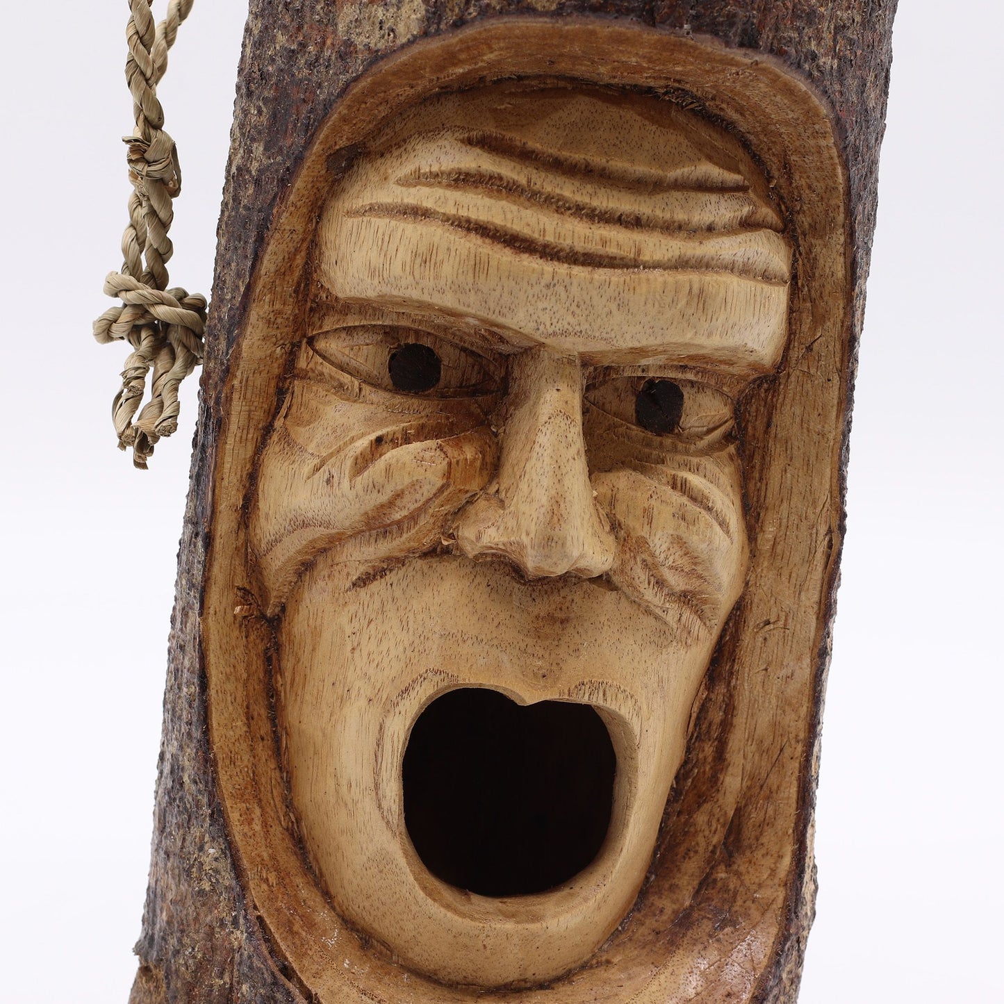 Grumpy Old Man Tree Trunk Bird House – Hand-Carved Wooden Nesting Box