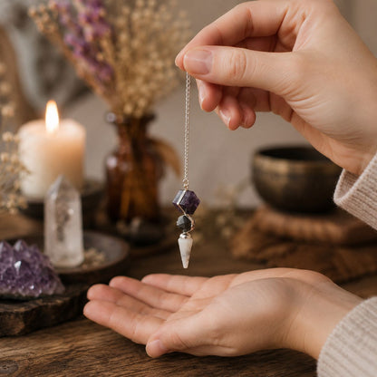 Psychic Gateway Pendulum – Multi Fluorite, Labradorite & Rainbow Moonstone