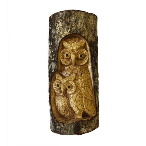 Owl Family Wood Carving | Hand-Carved Bali Tree Trunk Sculpture