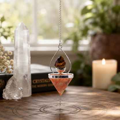 Gemstone Lantern Pendulum – Sunstone & Tigereye