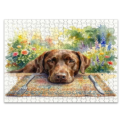500 Piece Wooden Jigsaw Puzzle - Brown Labrador Dog at the Table (20.5" x 15")