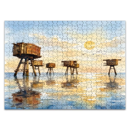 500-Piece Wooden Jigsaw Puzzle – WWII Sea Forts also used for 60's Pirate Radio Stations