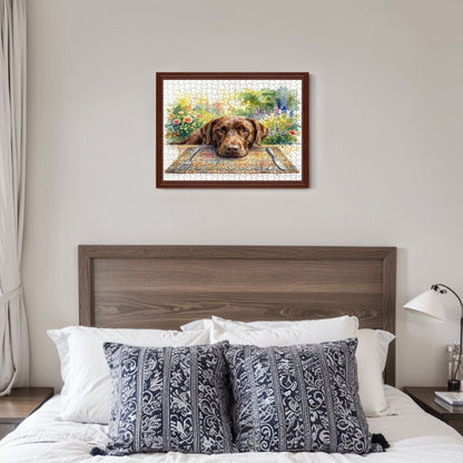 500 Piece Wooden Jigsaw Puzzle - Brown Labrador Dog at the Table (20.5" x 15")