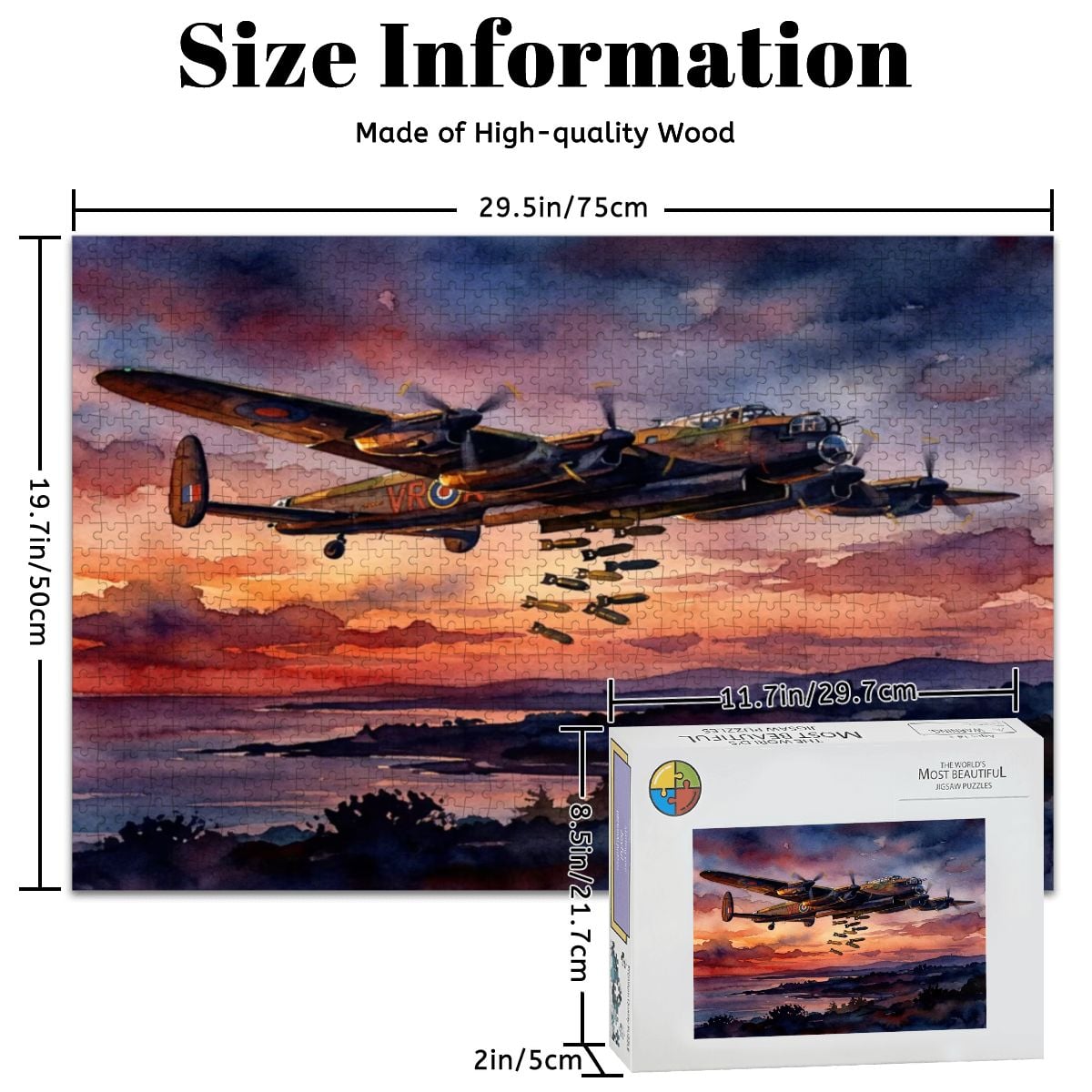 Lancaster Bomber 1000 Piece Wooden Jigsaw Puzzle, WWII Aviation Gift