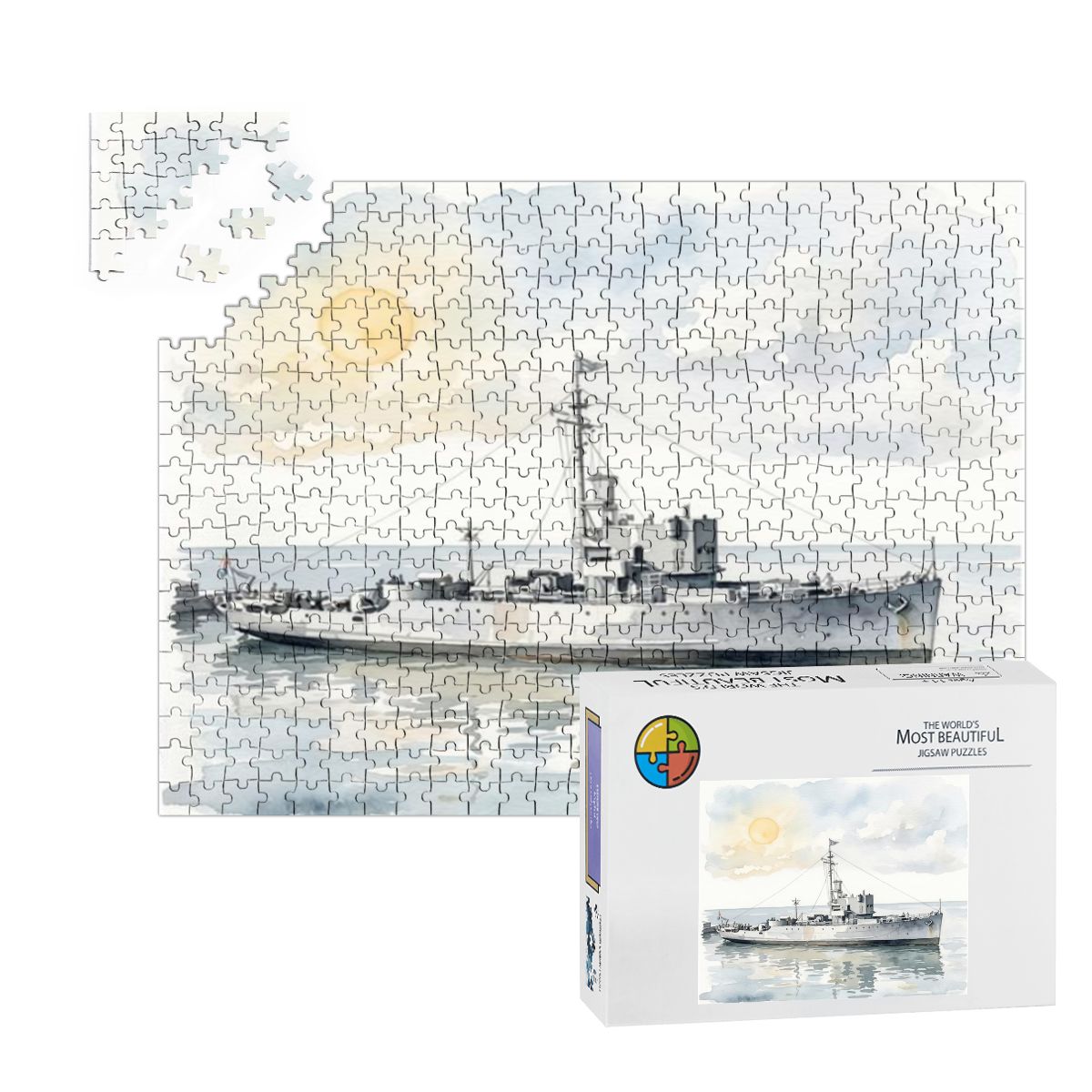 USS Density Later MV Galaxy 500-Piece Wooden Jigsaw Puzzle, WWII Minesweeper to Radio London
