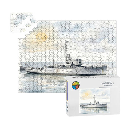 USS Density Later MV Galaxy 500-Piece Wooden Jigsaw Puzzle, WWII Minesweeper to Radio London