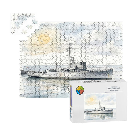 USS Density Later MV Galaxy 500-Piece Wooden Jigsaw Puzzle, WWII Minesweeper to Radio London