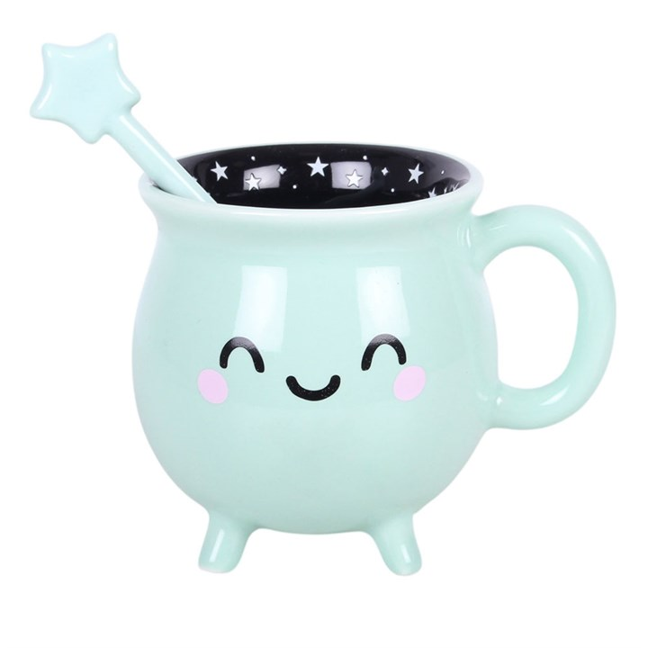 Mint Green Cauldron Mug & Wand Stirrer | Pastel Witchy Gift