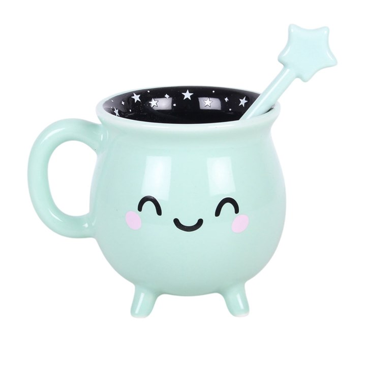 Mint Green Cauldron Mug & Wand Stirrer | Pastel Witchy Gift