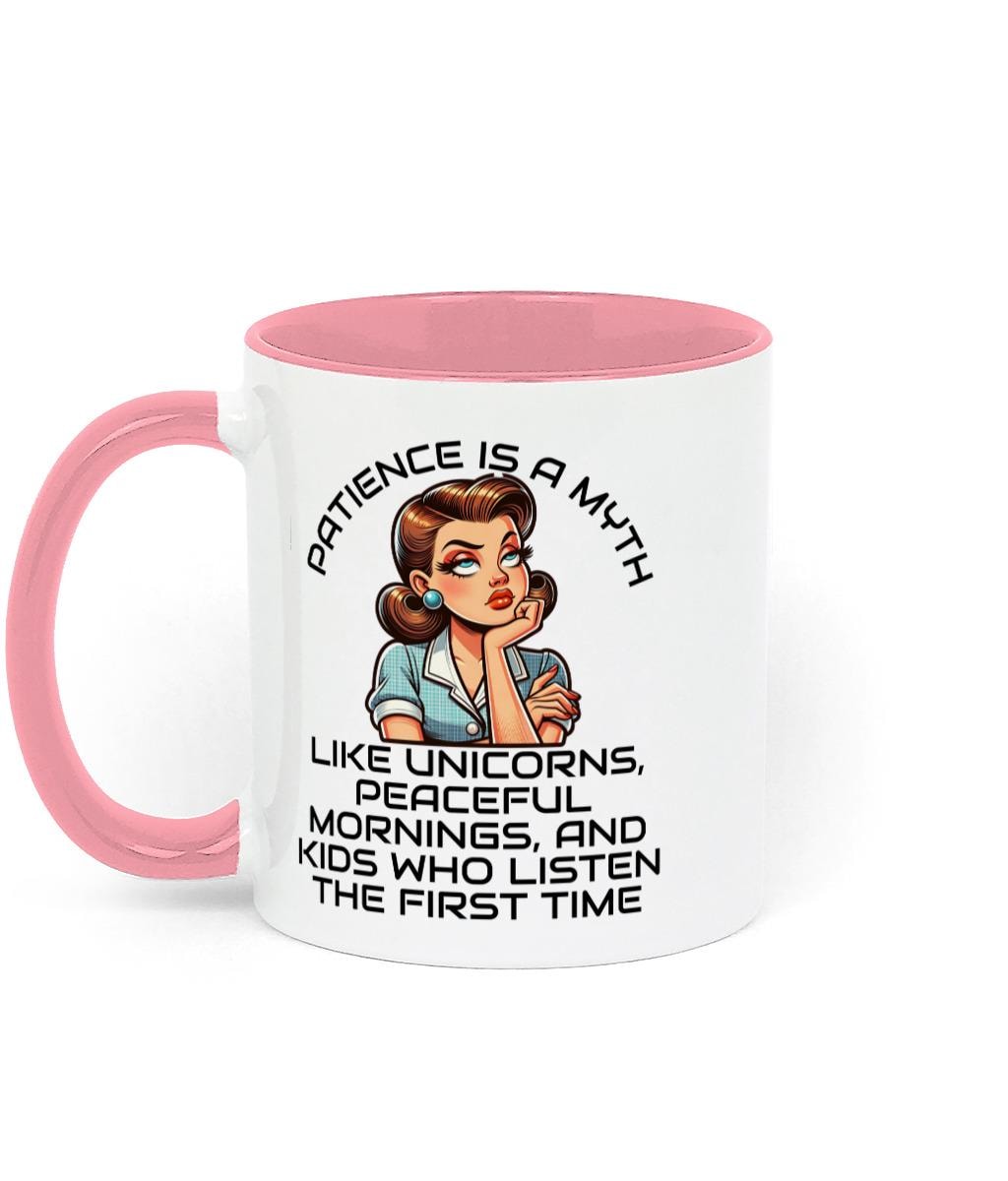 Two Toned Retro Sarcastic Ceramic Mothers Day, Birthday Mug Patience is a Myth