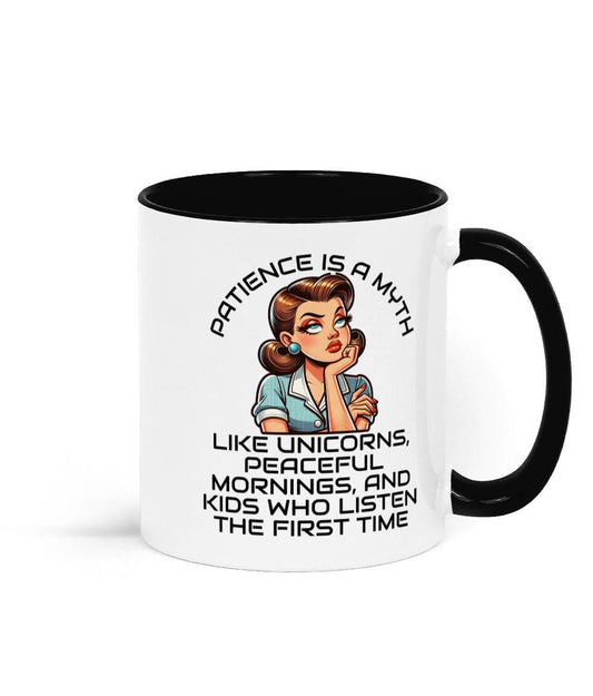 Two Toned Retro Sarcastic Ceramic Mothers Day, Birthday Mug Patience is a Myth