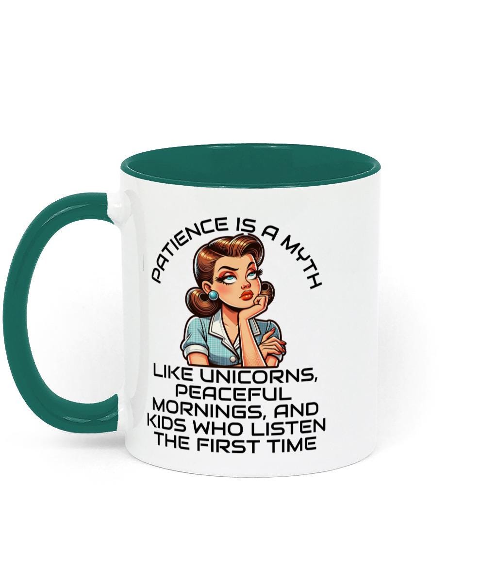 Two Toned Retro Sarcastic Ceramic Mothers Day, Birthday Mug Patience is a Myth