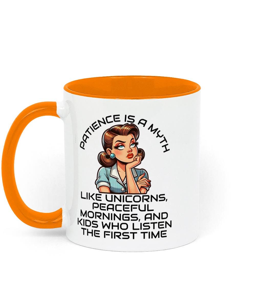 Two Toned Retro Sarcastic Ceramic Mothers Day, Birthday Mug Patience is a Myth