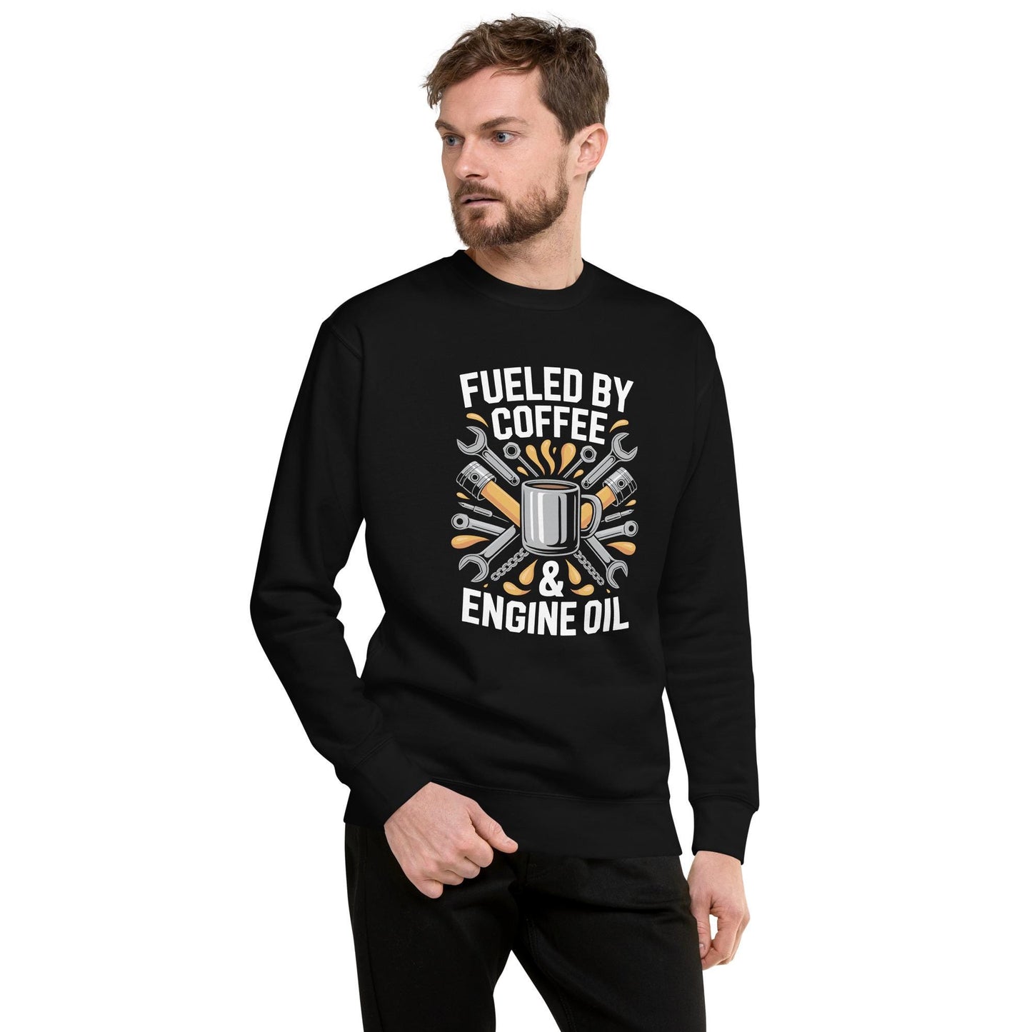 Mechanic Sweatshirt: Fueled by Coffee and Engine Oil, Unisex Crewneck pullover
