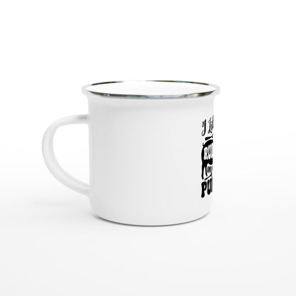 Funny White 12oz Enamel Camping Mug | Fun BBQ Mug | Lightweight Outdoor Drinkware Gift